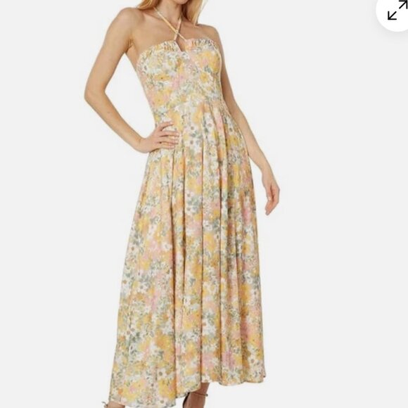 En Saison Strapless halter floral maxi Dress Pink Orange l large yellow - Picture 1 of 9